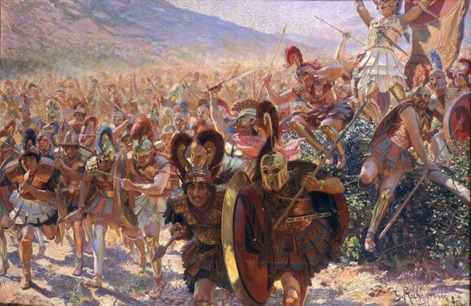 Anstürmende griechischen Truppen in der Schlacht von Marathon