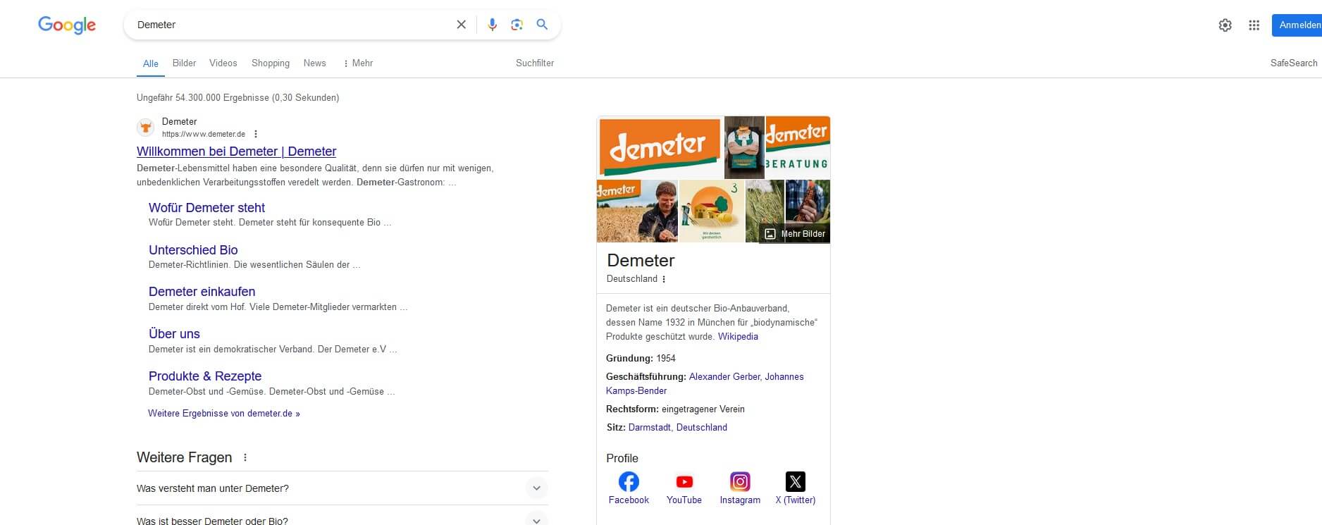 Kein Fehler - Wer bei Google nach Demeter sucht, findet erst einmal keinen Eintrag zur Göttin, sondern zum gleichnamigen Bioverband.