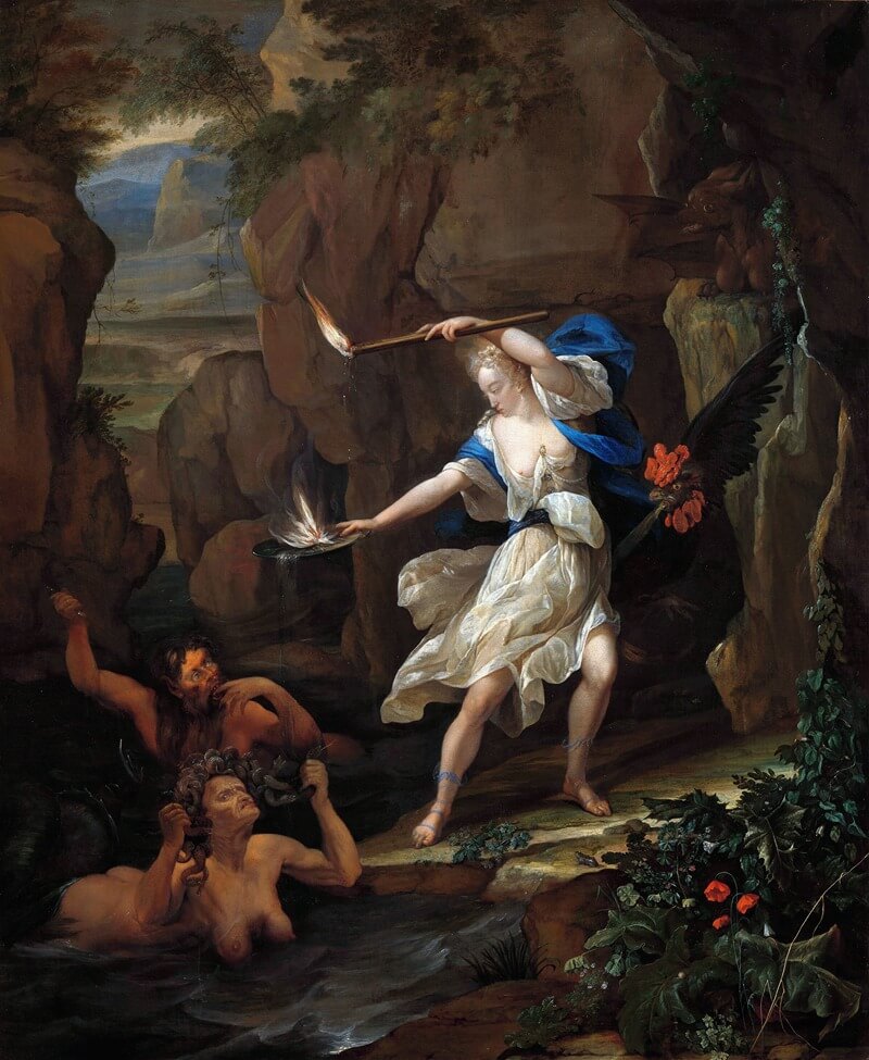 Circe bestraft Glaukos, indem sie Skylla in ein Monster verwandelt (1695)