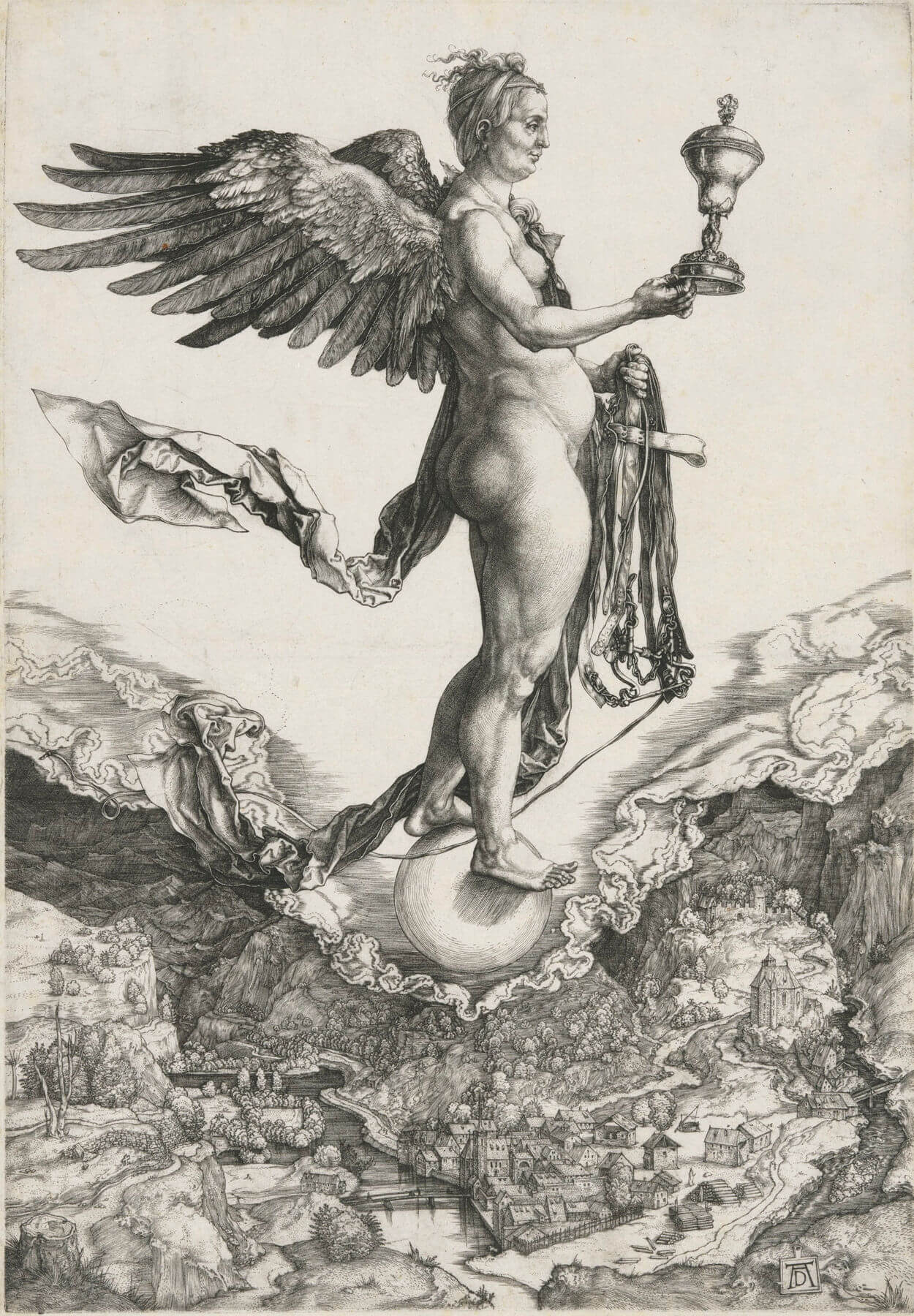 Darstellung der Nemesis von Albrecht Dürer (circa 1501)