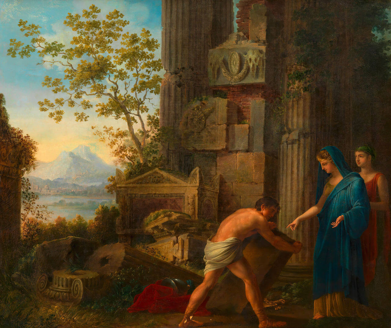 Theseus findet unter dem Felsen das Schwert seines Vaters Aigeus